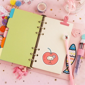Pink loose-leaf notebook set with cartoon pen, heart embroidery patch and stationery items