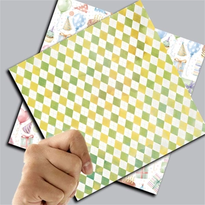 Detail of vintage dream childhood scrapbook paper with checkered and party patterns