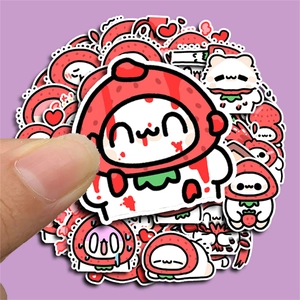 Set of 40 cute strawberry cartoon cat stickers for laptops and waterproof DIY albums