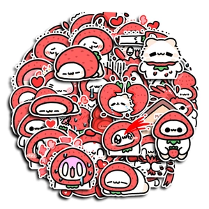 Set of 40 cute strawberry cat cartoon waterproof stickers for laptops and luggage