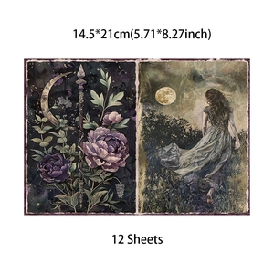 Detail showing 14.5x21cm vintage moonlight garden scrapbooking paper with 12 unique designs