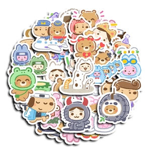 Cute cartoon animal stickers set in Japanese style for laptops and luggage decoration