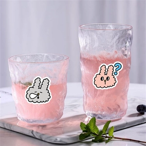 Cartoon rabbit hammer pattern glassware set with two transparent ice texture glass cups
