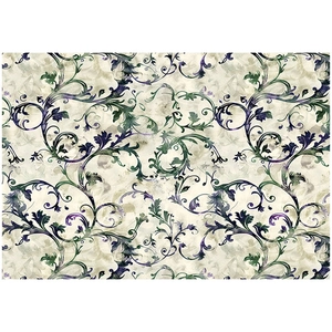 Detailed baroque vine pattern on vintage scrapbook paper with deep blue and purple floral motifs