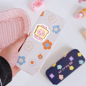 Detail of cute rabbit and floral print on hard shell PU leather eyeglass cases