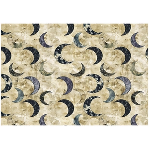 Detail of vintage moon garden scrapbook paper with celestial crescent patterns