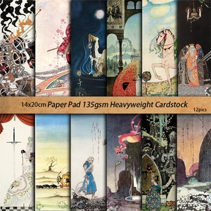 Set de 12 láminas vintage de ilustraciones de fantasía para álbumes de recortes y collage