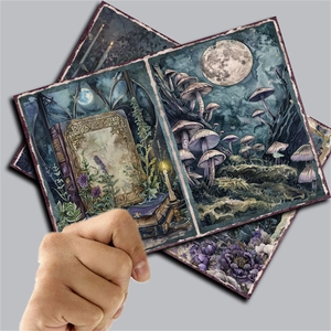 Close-up of vintage Moonlight Garden scrapbooking paper with gothic mushrooms and moon