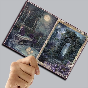 Detail of gothic moonlit garden decorative scrapbooking paper with dark floral illustrations