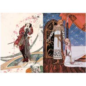 Art Nouveau fantasy illustration scrapbooking paper with vintage romantic myth scenes