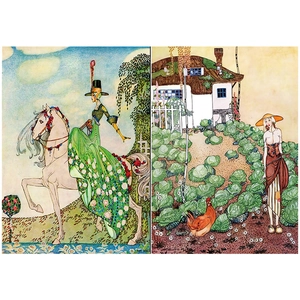 Detalle de papel de ilustración vintage con arte de fantasía estilo Kay Nielsen