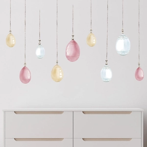 Watercolor Easter egg wall decals in macaron tones for home festival wall decoration