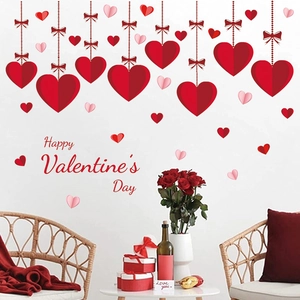 Valentine's Day PVC Heart Wall Sticker Romantic Red Pink Love Pattern Removable Wall Decal For Bedroom Living Room Decoration