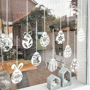 Weiße Oster-Fensteraufkleber aus PVC mit Eiern und Hasen für festliche Dekoration