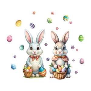 Stickers de Pâques pour fenêtres avec lapins mignons, œufs colorés et motifs floraux