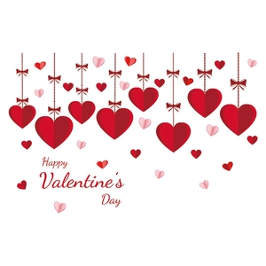 Red heart wall stickers and hanging banners for Valentine's Day party decorations