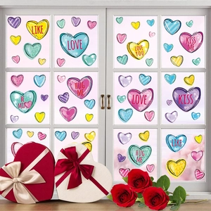 Autocollants Statiques de Fenêtre en Forme de Coeur de Saint-Valentin PVC Stickers Multicolores pour Décoration Maison