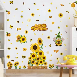 Spring sunflower window stickers with honey bee and dwarf wall decals for home decor
