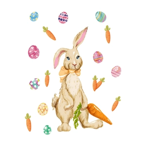 Easter window decals featuring a hand-drawn bunny with colorful eggs and carrots stickers