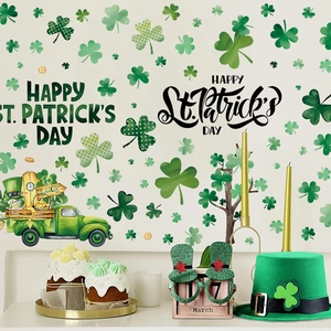 Autocollants de fenêtre Saint-Patrick avec trèfles verts et camion pour décoration festive