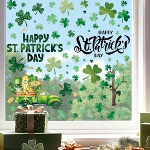 Stickers de fenêtre Saint-Patrick avec trèfles et camion vert pour décoration vitre