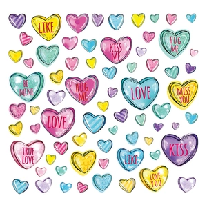 Stickers de fenêtre statiques en forme de cœur coloré avec messages d'amour romantiques