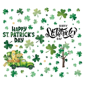 Stickers de fenêtre Saint-Patrick avec trèfles, camion vert et motifs chanceux
