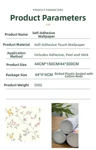 Detail view of American vintage floral wallpaper with self-adhesive PVC texture specifications
