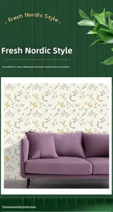 Detail of waterproof PVC wallpaper with pink floral pattern on a cream background