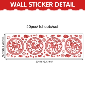 Détails des stickers muraux rouges du Nouvel An chinois avec motifs de chevaux et lanternes