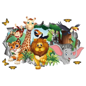 3D cartoon jungle animals wall stickers featuring elephant and giraffe for nursery decor