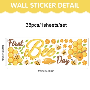 Lot de 38 stickers muraux abeilles et fleurs pour décoration chambre d'enfant