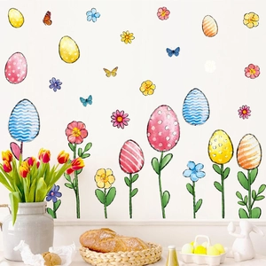 Easter egg wall stickers with watercolor flowers and butterflies for home decoration