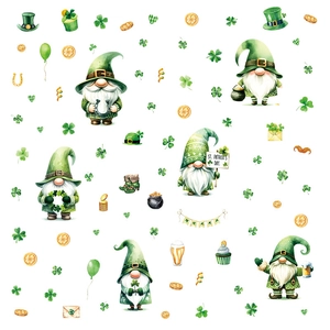 St. Patrick's Day watercolor gnome wall stickers with clover, gold coins and balloons
