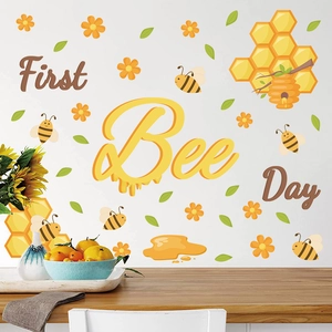 Stickers muraux abeille de dessin animé pour chambre d'enfant avec décor First Bee Day