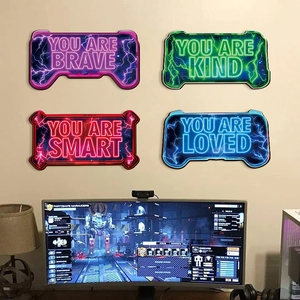 Neon gaming controller wall decor set of four with motivational quotes for gamer room