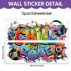 Detailed view of Chill Out Zone graffiti wall sticker set with music theme design elements
