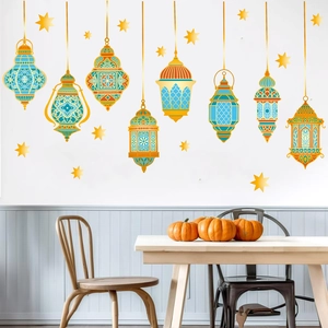 Middle Eastern Style Ramadan Eid Lantern Star Moon PVC Wall Stickers For Living Room Bedroom Self Adhesive Home Decor