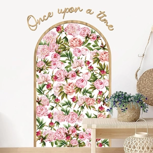 Bohemian Floral Arch Wall Sticker PVC Self-Adhesive Peony Flower Background Decor For Living Room Bedroom Home Decoration