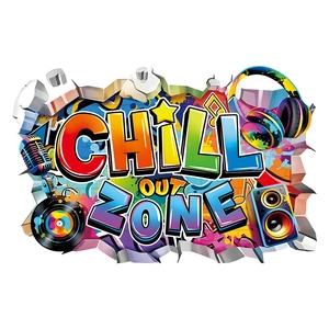 3D Chill Out Zone wall sticker with retro microphone and music theme for gaming rooms