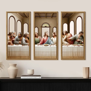 The Last Supper Religious Wood Wall Art Triple Panel Set Christian Jesus HD Printed Wooden Hanging For Living Room Decor