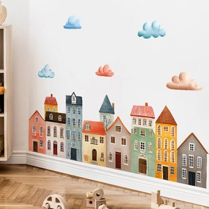Bohemian style colorful house wall decals with clouds for nursery room decoration