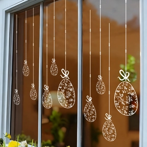 Easter white egg window clings with intricate floral patterns for holiday decoration