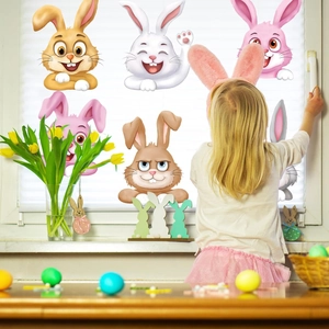 Easter bunny window clings with cartoon rabbit designs for kids room glass decoration