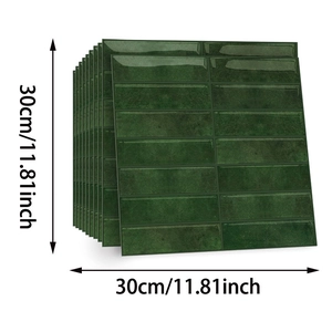 Detail showing stacked dark green glossy tiles with 30cm marble texture pattern