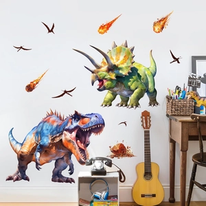 Realistic dinosaur wall stickers set with T-Rex and Triceratops for kids bedroom decor