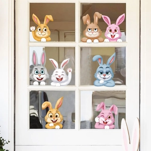 Colorful Easter bunny static PVC window stickers with cute cartoon rabbit designs