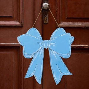 Décoration murale en bois bleu en forme de nœud pour porte avec cordelette de suspension