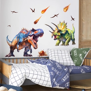 Kids dinosaur wall stickers set with T-Rex and Triceratops for nursery room decor