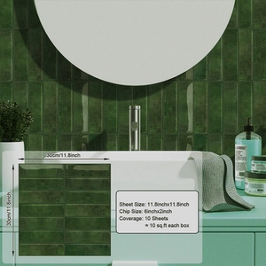 Glossy green marble style self-adhesive PVC wall tiles for bathroom and kitchen decor
